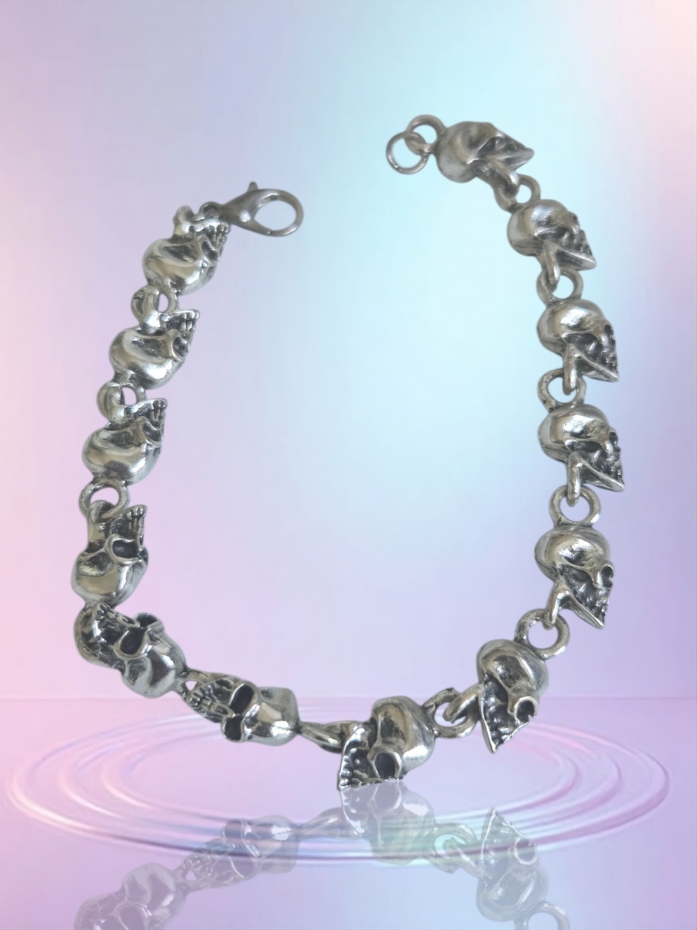 Sterling Silver Skull Link Bracelet - Silver
